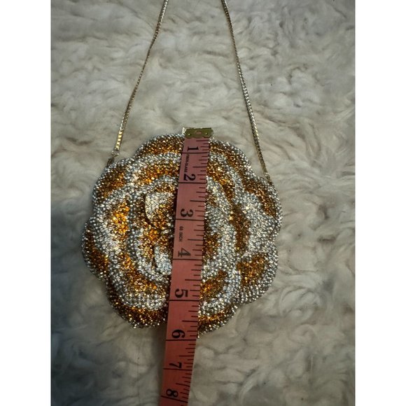 NWT Rhinestone Encrusted Purse Clutch Flower Shaped Prom Wedding Formal